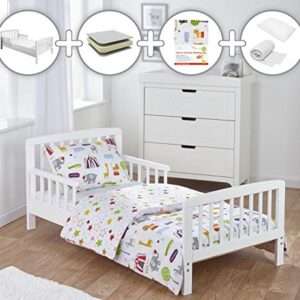7-Piece White Toddler Bed Bundle