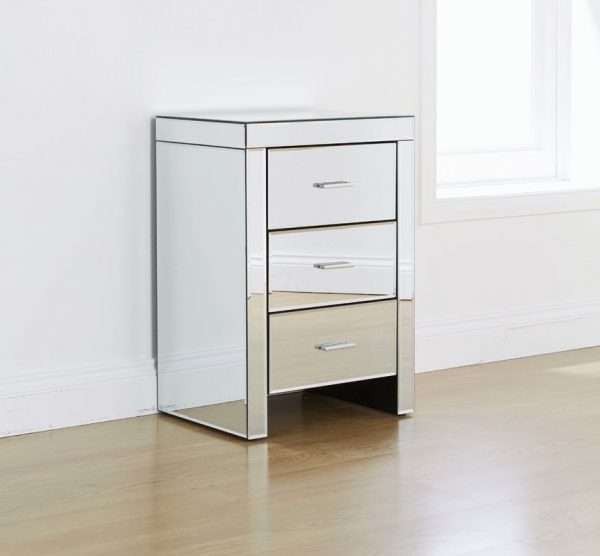 Hector 3 Drawer Mirrored Bedside Table